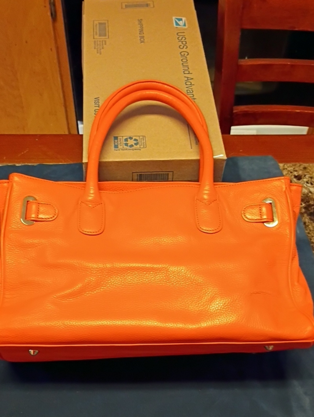 Onna Ehrlich Rare Orange Cowhide Leather Tote with Gold Hardware - Picture 4 of 9